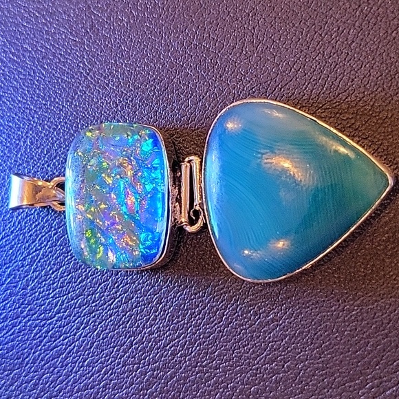 Botswana & Triplet Opal Pendant- Plated - Picture 2 of 4